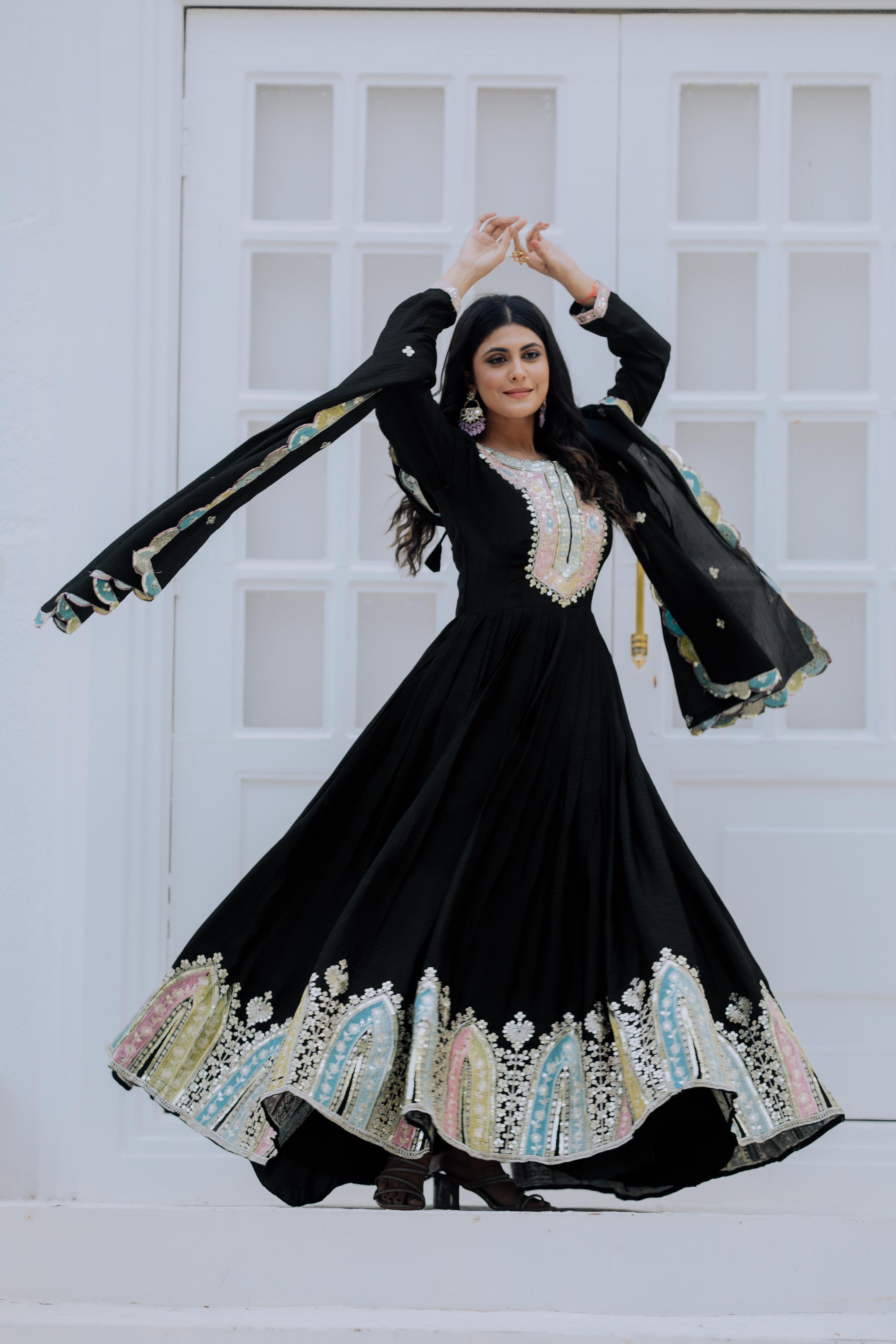 Heavy Designer Chinon Silk Party Wear Gown with Embroidered Dupatta 20345