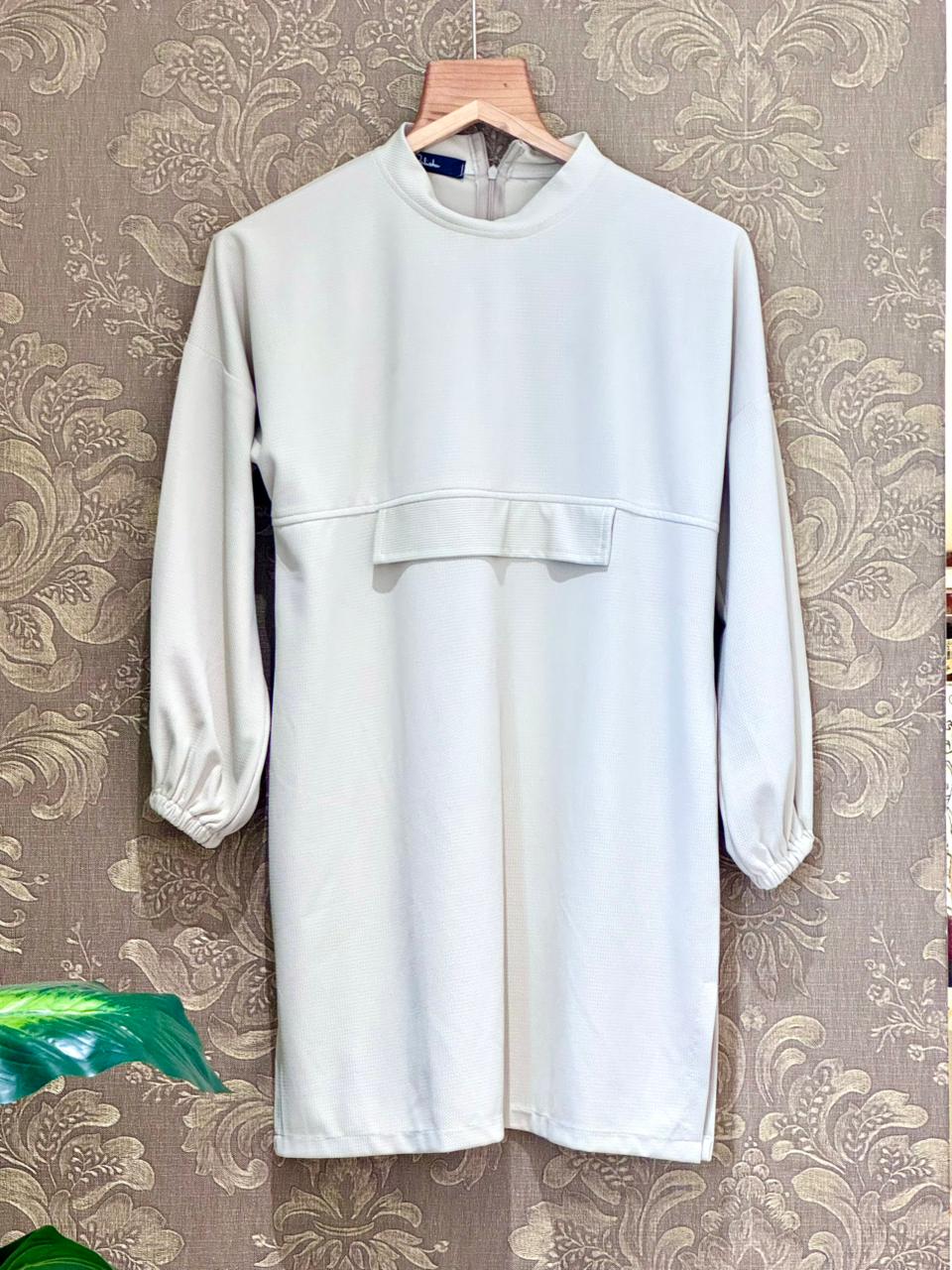 Minimalist Cream High-Neck Tunic Dress 1815