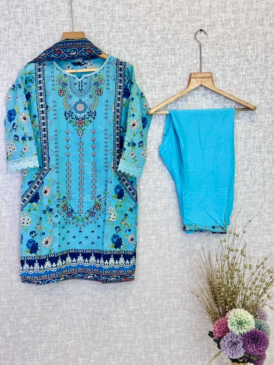Turquoise Talavera – Cobalt Accented Embroidered Three-Piece Suit 1214