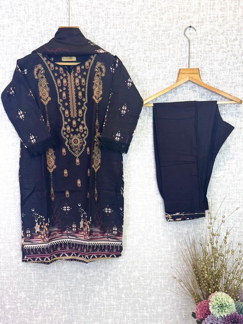 Obsidian Gilded – Deep Plum Embroidered 3-Piece Luxe Suit 1220