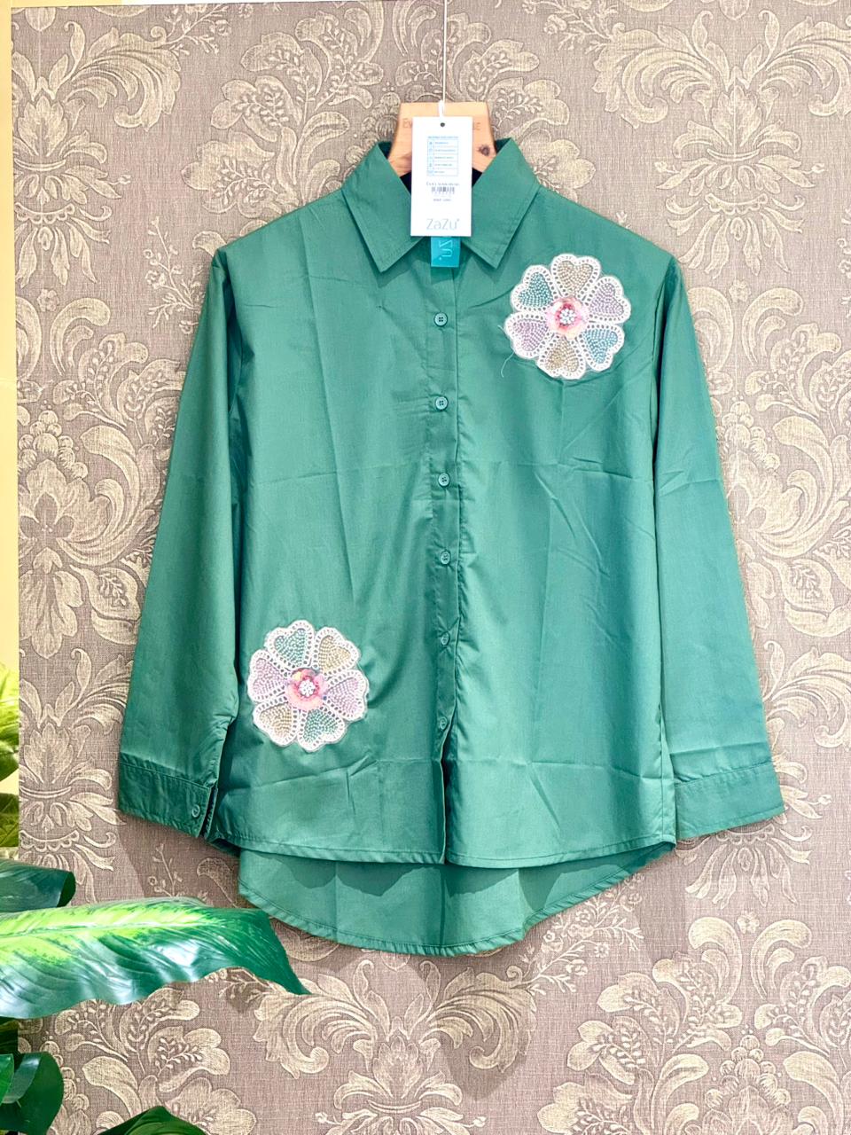 The Embellished Floral Blouse in Jewel Green 1507