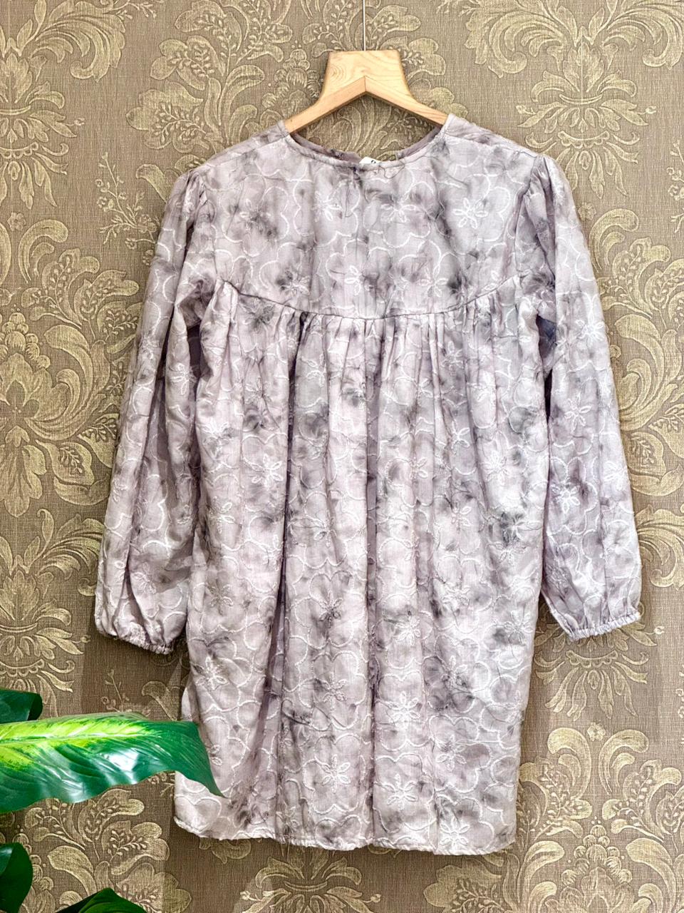 Lilac Grey Floral Embroidered Smock Tunic 1249