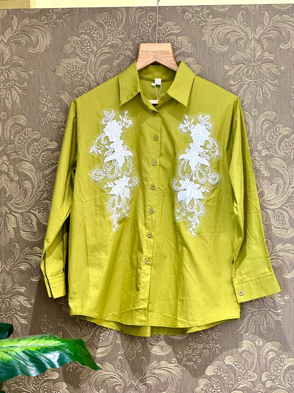 Lime Glow Embroidered Statement Shirt 1243
