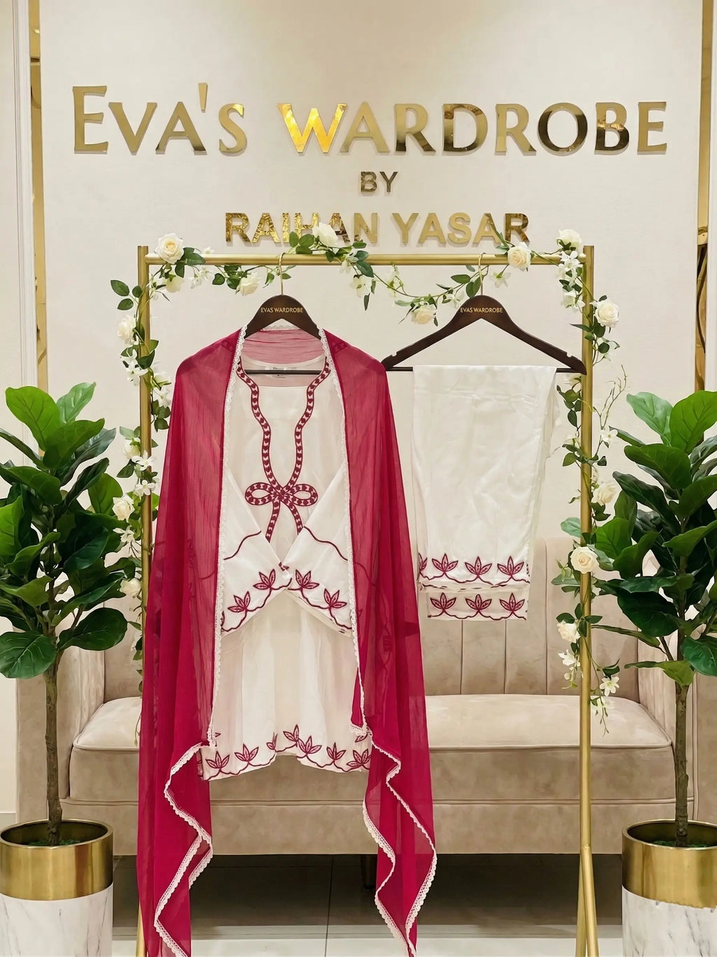 Elegant White Rayon Suit with Pink Embroidery & Chiffon Dupatta 1222