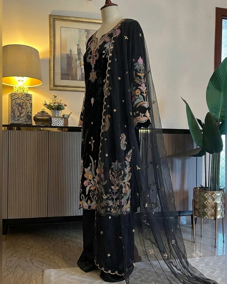 Zehra Embroidered Glass Roman Suit Set