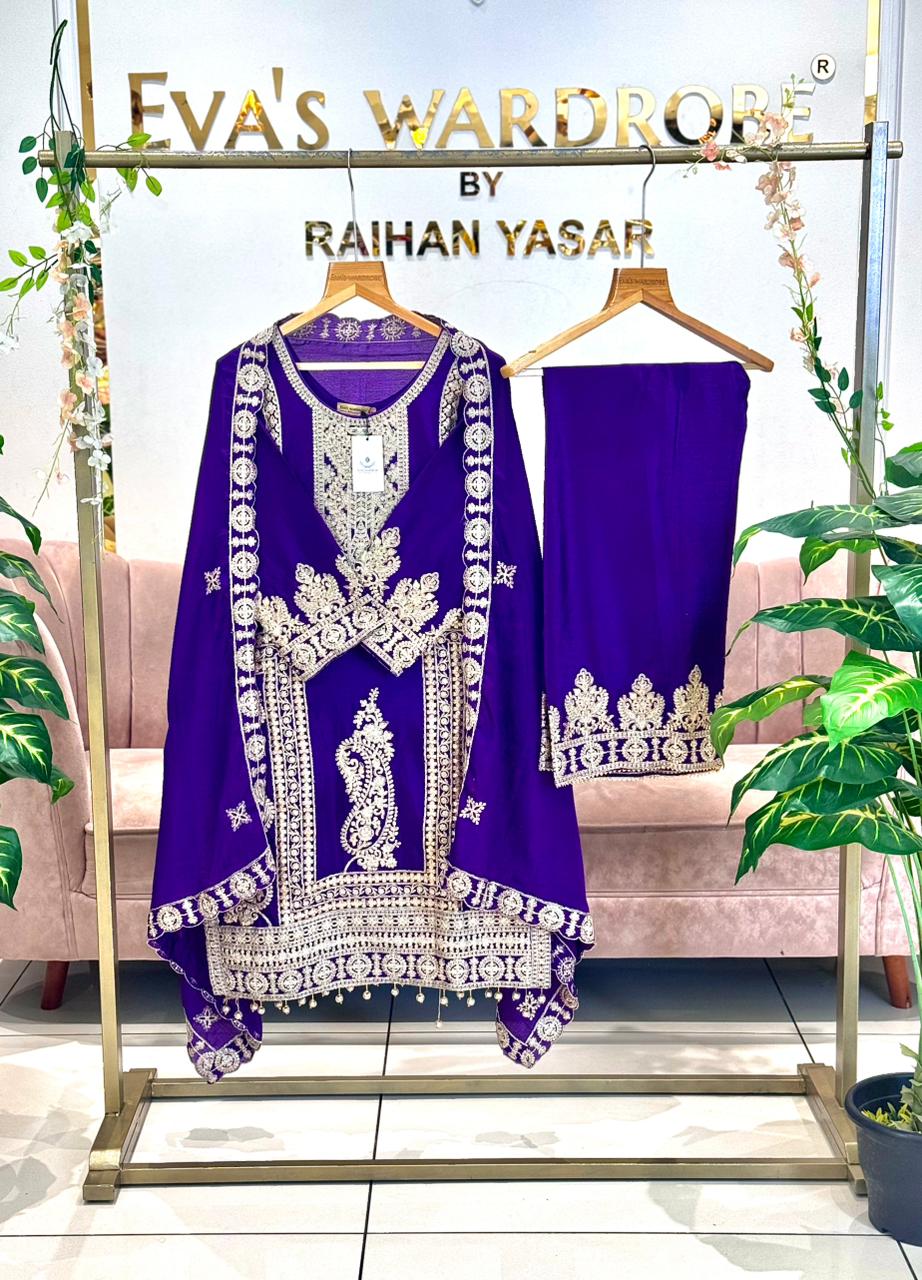 Regal Violet: Ornate Embroidered Three-Piece Suit 1845