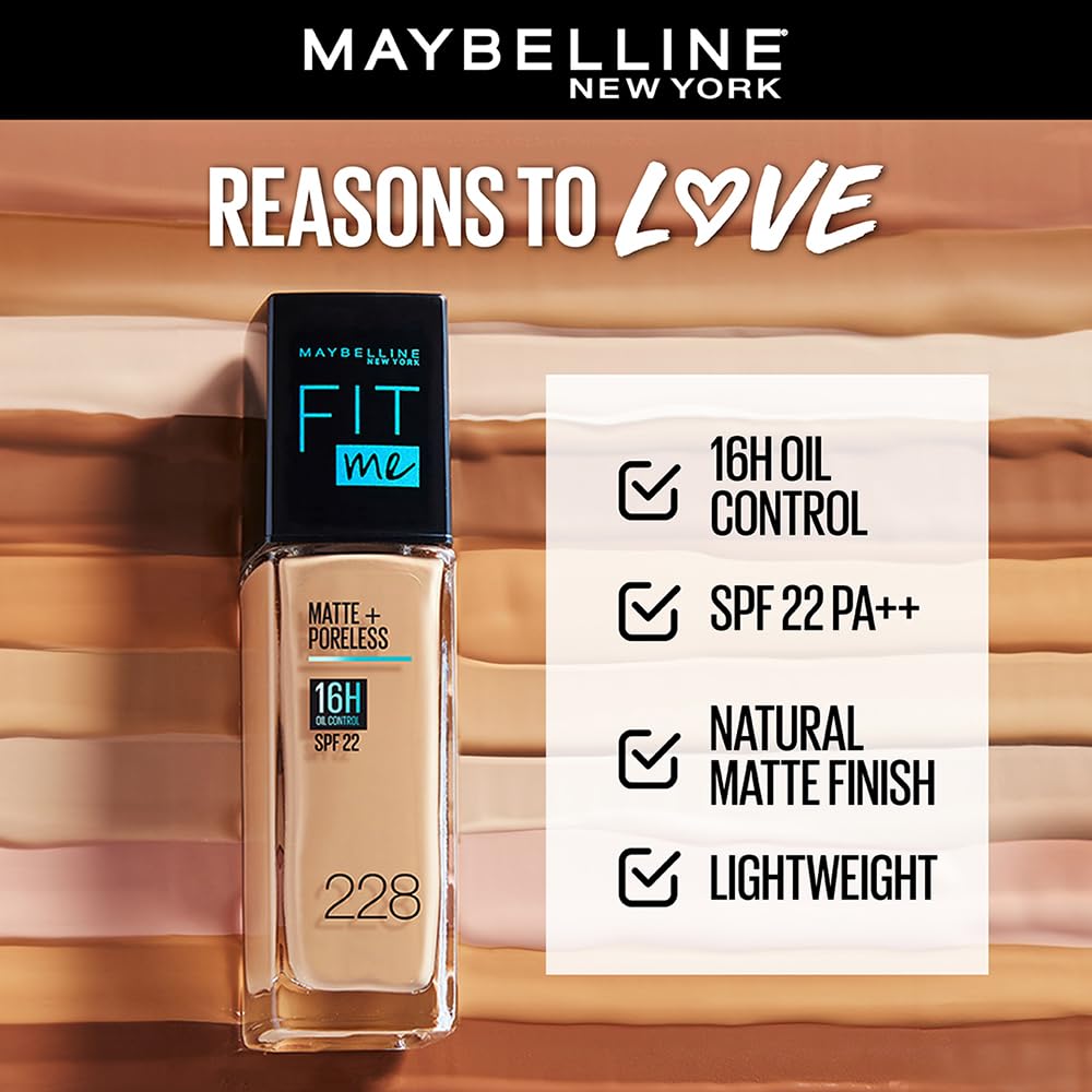 Maybelline New York Fit Me Matte+Poreless 16H Oil Control Foundation with SPF 22 (30ml)