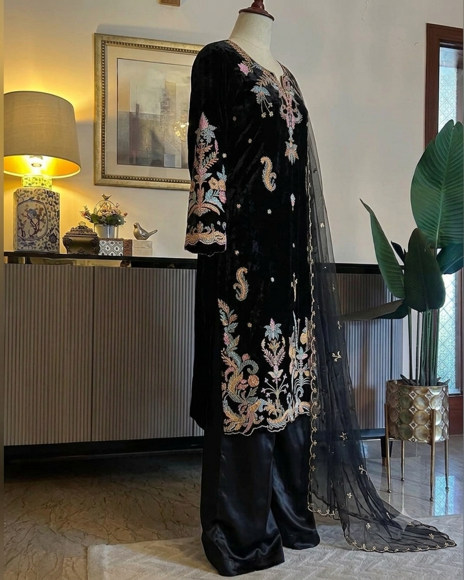 Zehra Embroidered Glass Roman Suit Set