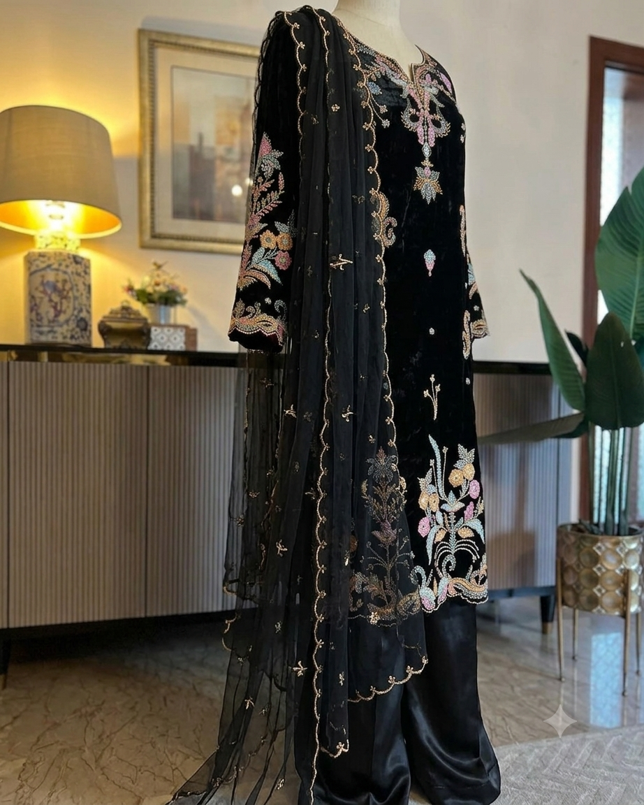 Zehra Embroidered Glass Roman Suit Set
