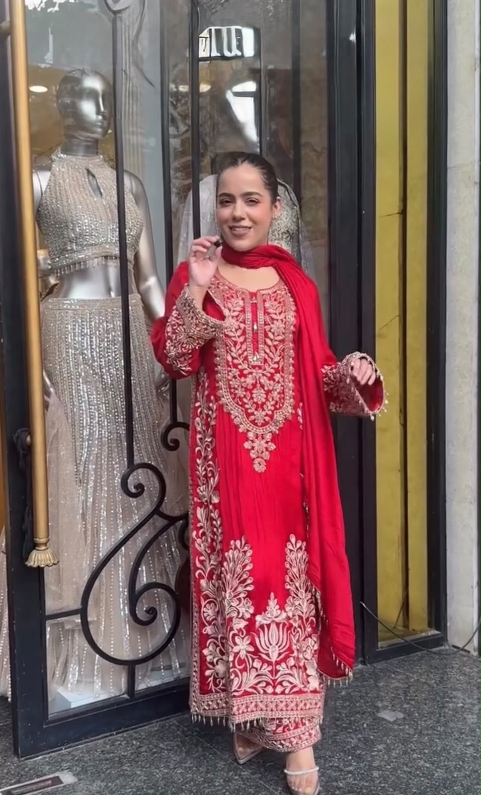 Magenta Heavy Embroidered Faux Georgette Pakistani Suit Set with Palazzo & Dupatta