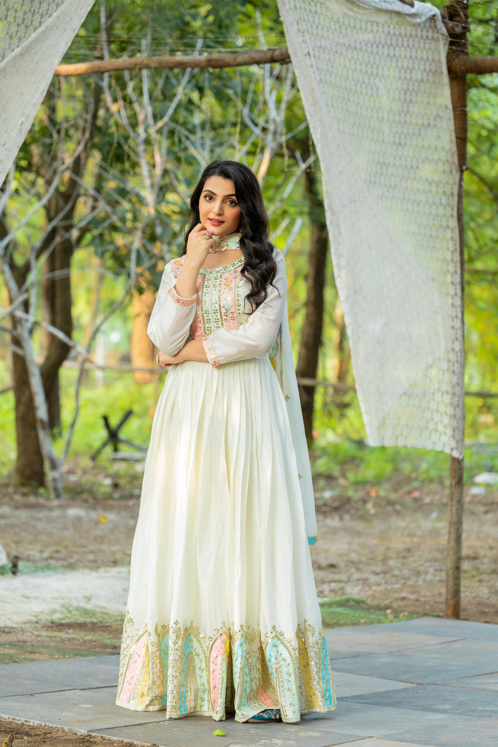 Heavy Designer Chinon Silk Party Wear Gown with Embroidered Dupatta 20345