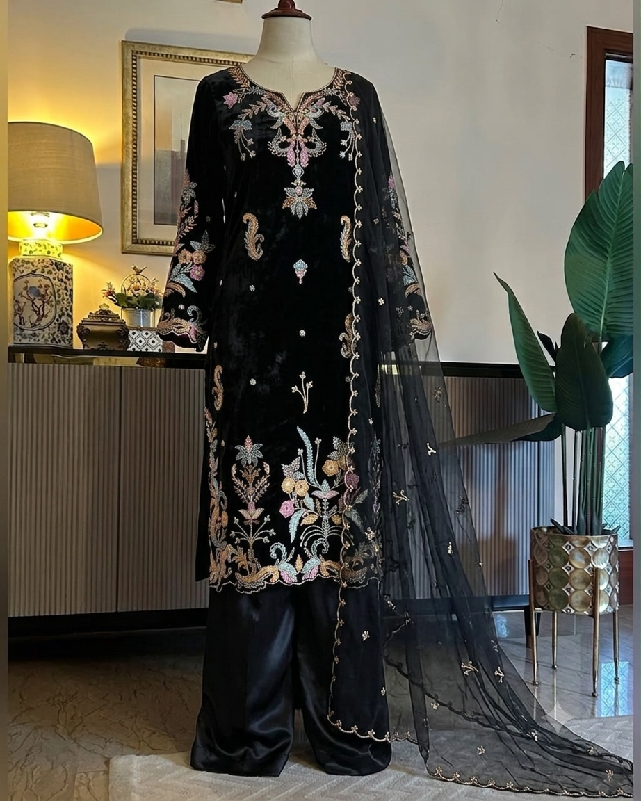Zehra Embroidered Glass Roman Suit Set