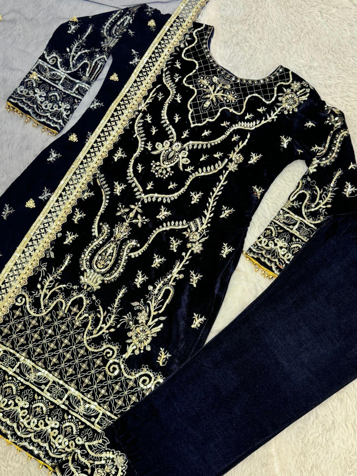 Luxurious Embroidered Velvet Outfit 140223