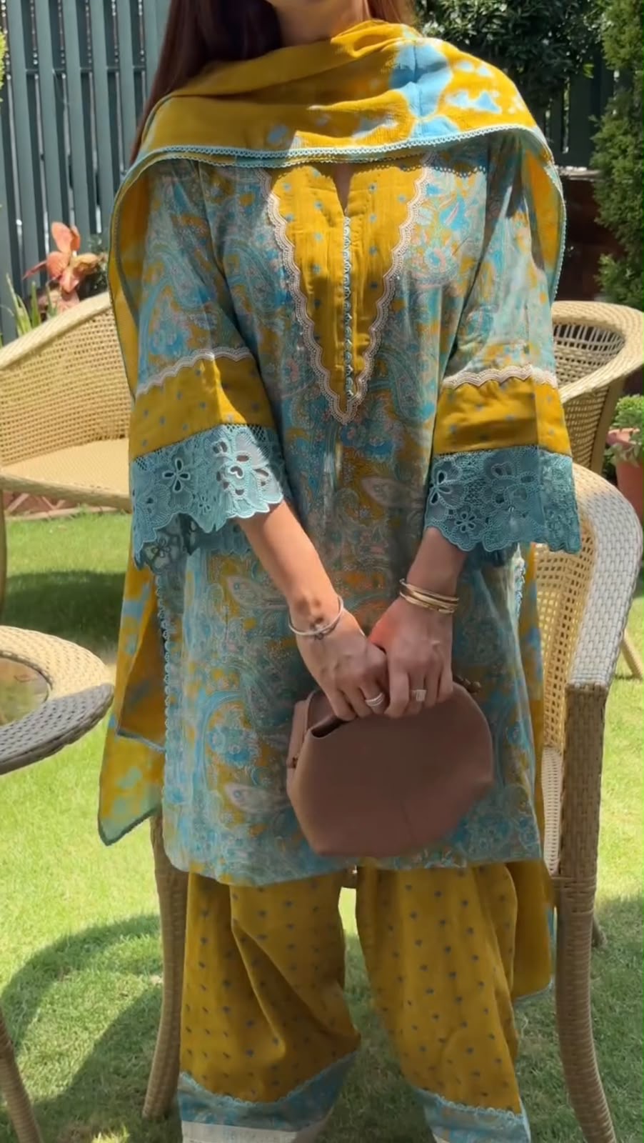 Printed Cambric Cotton Embroidered Suit with Farshi Palazzo & Chiffon Dupatta