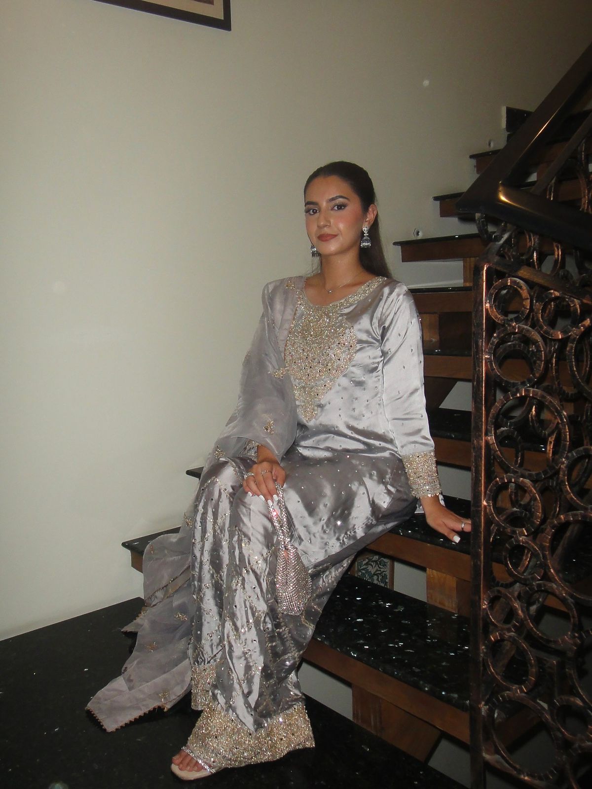 Noore Luxe – Mirror Embroidered Crepe Silk Kurti Set