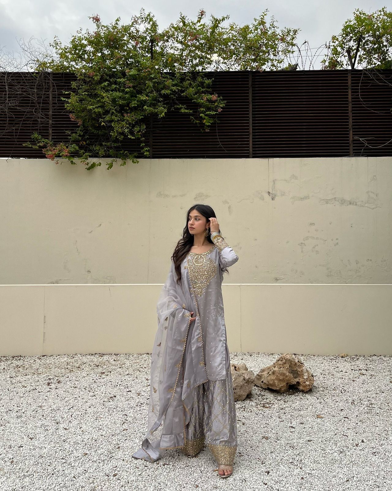 Noore Luxe – Mirror Embroidered Crepe Silk Kurti Set