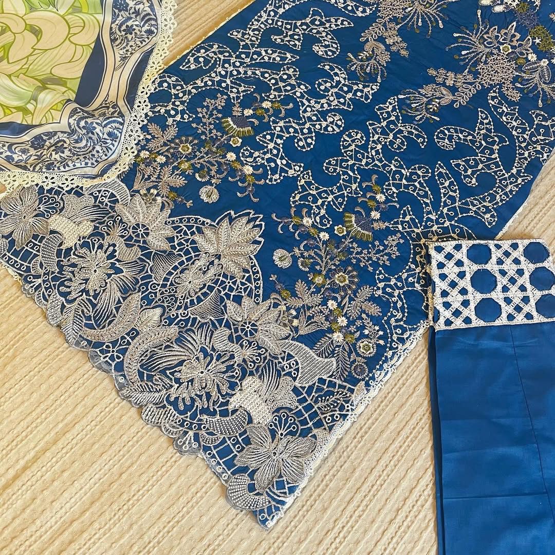 Royal Blue Embroidered Kurti Set with Designer Dupatta 1424