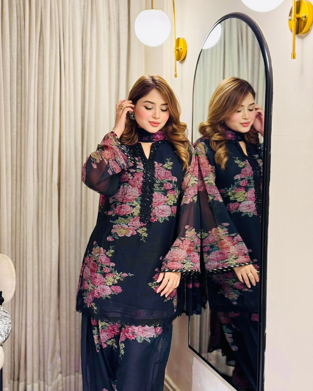 Midnight Rose Pure Georgette Farshi Salwar Set 1342
