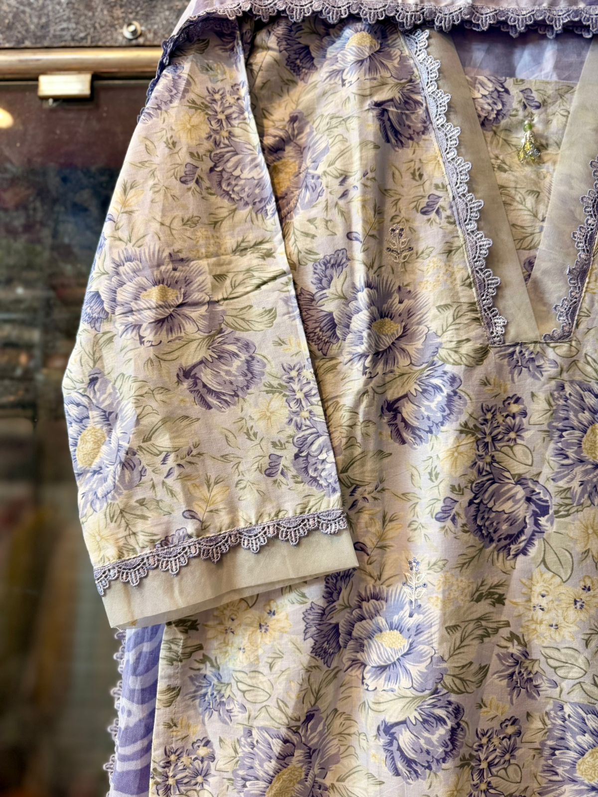 Premium Pakistani Lawn Suit with Organza Patchwork & Lace Finish 3703