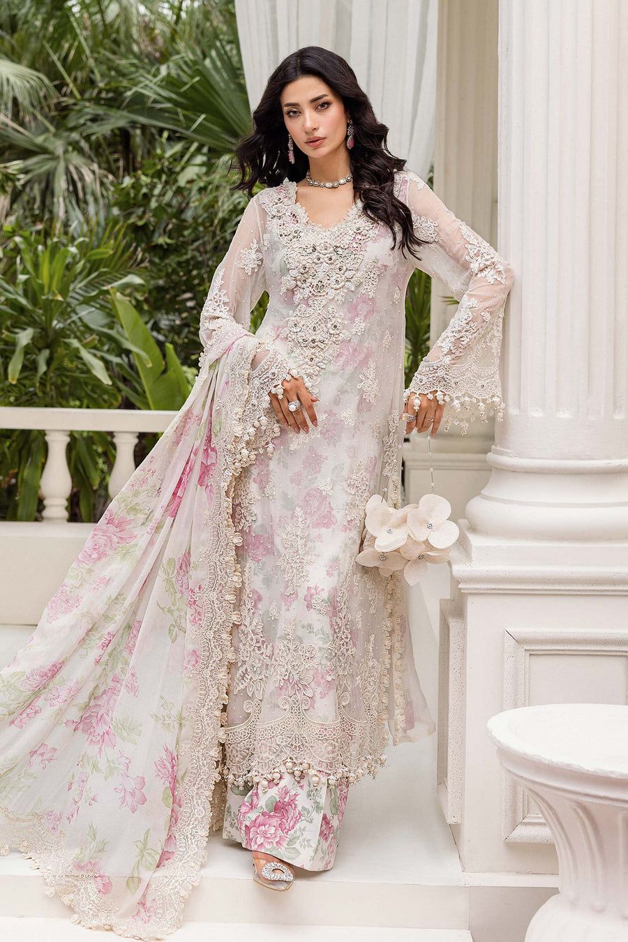 Ivory Bloom Embroidered Chiffon Ensemble 1711