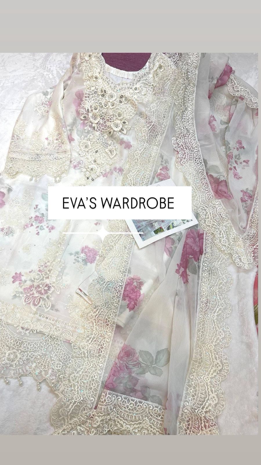 Ivory Bloom Embroidered Chiffon Ensemble 1711