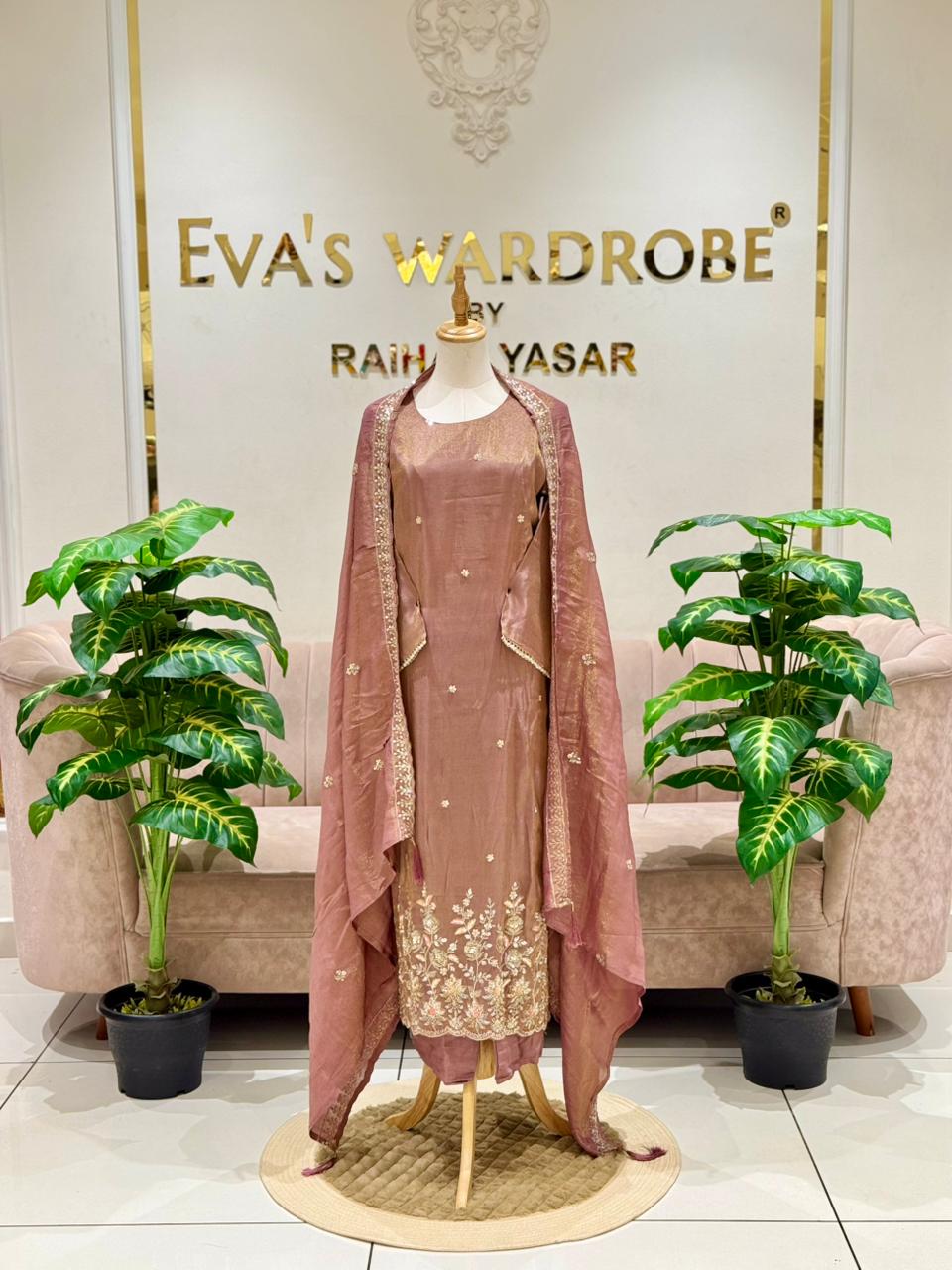 Dusty Rose Heavily Embroidered Silk Festive Suit 1231