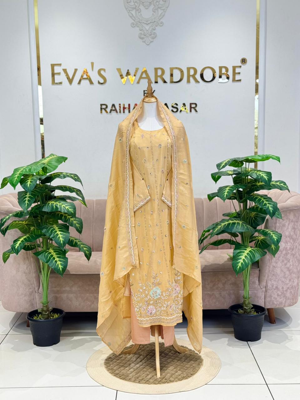 Peach Sorbet Heavily Embroidered Silk Festive Suit 1240