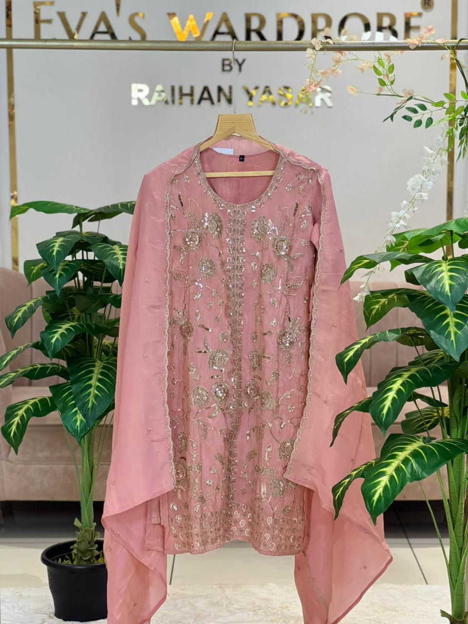 Blush Pink Heavily Sequinned Chanderi Silk Festive Suit 1304