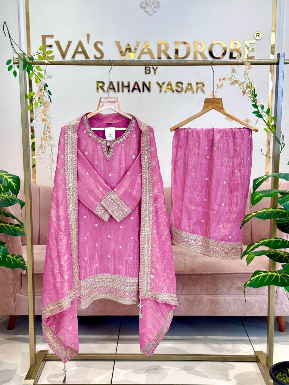 Dusty Rose Embroidered Silk Festive Suit 1704