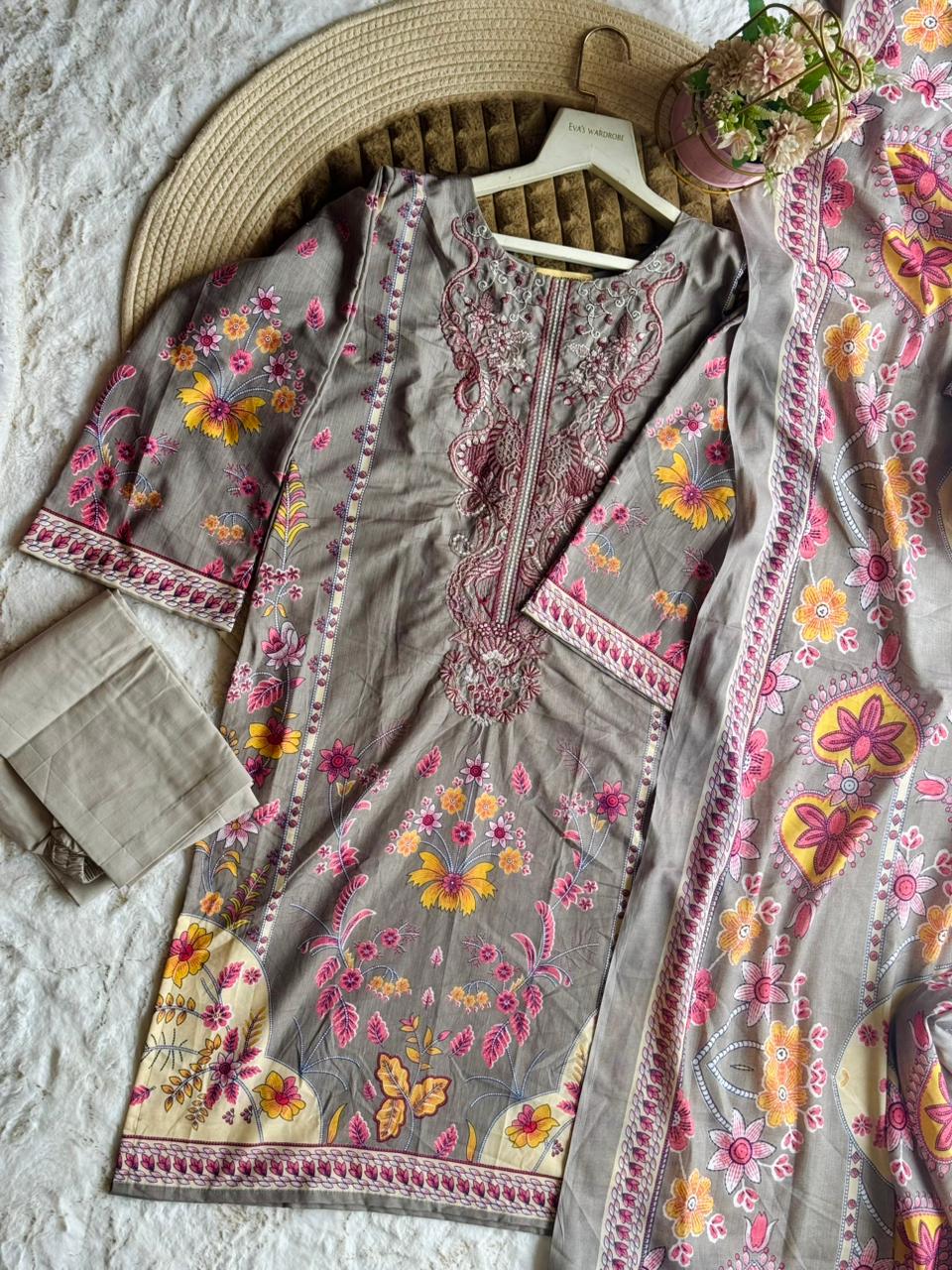 Taupe Marigold Cotton Ensemble 1358