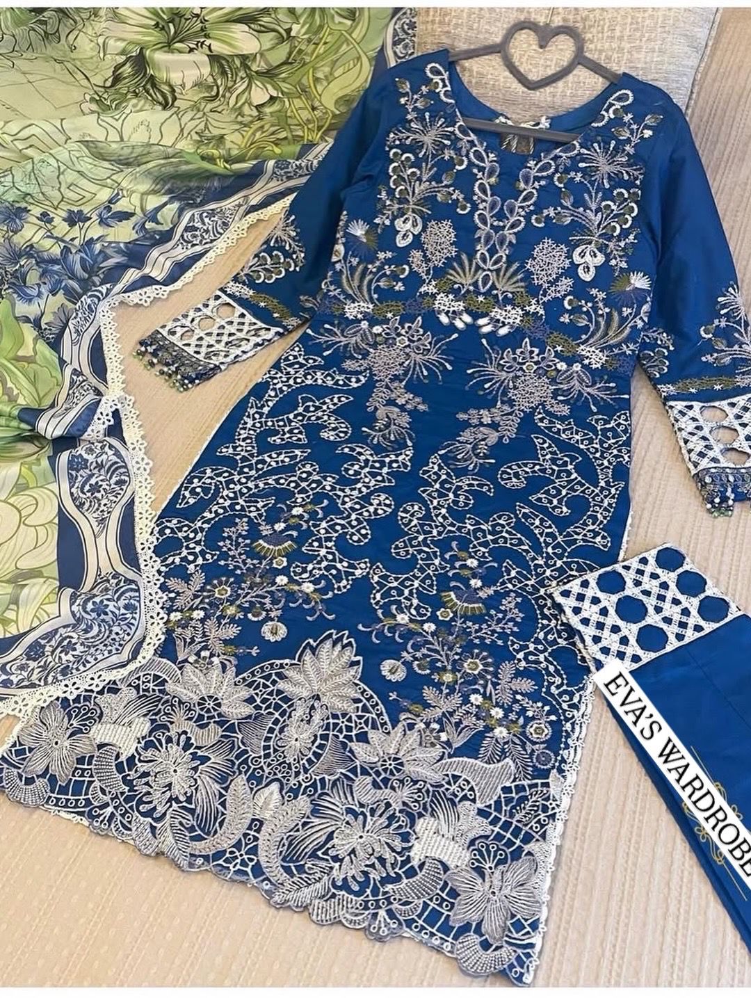 Royal Blue Embroidered Kurti Set with Designer Dupatta 1424