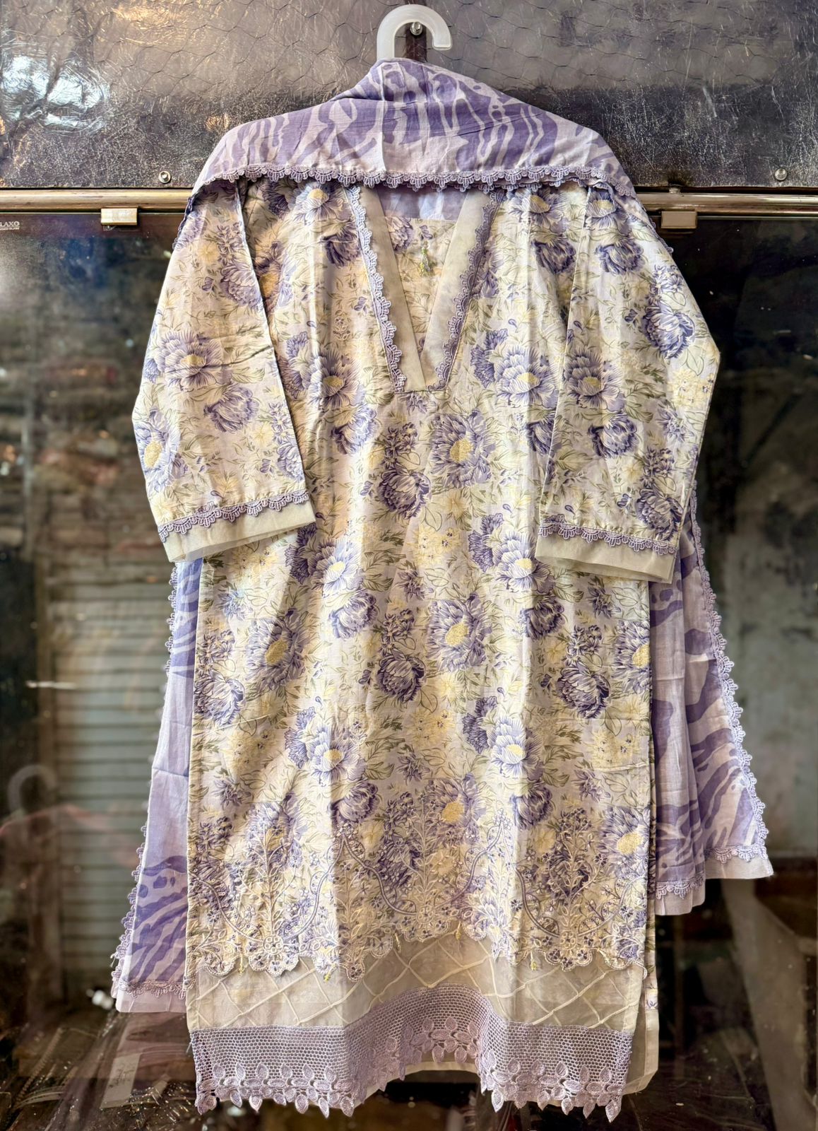 Premium Pakistani Lawn Suit with Organza Patchwork & Lace Finish 3703