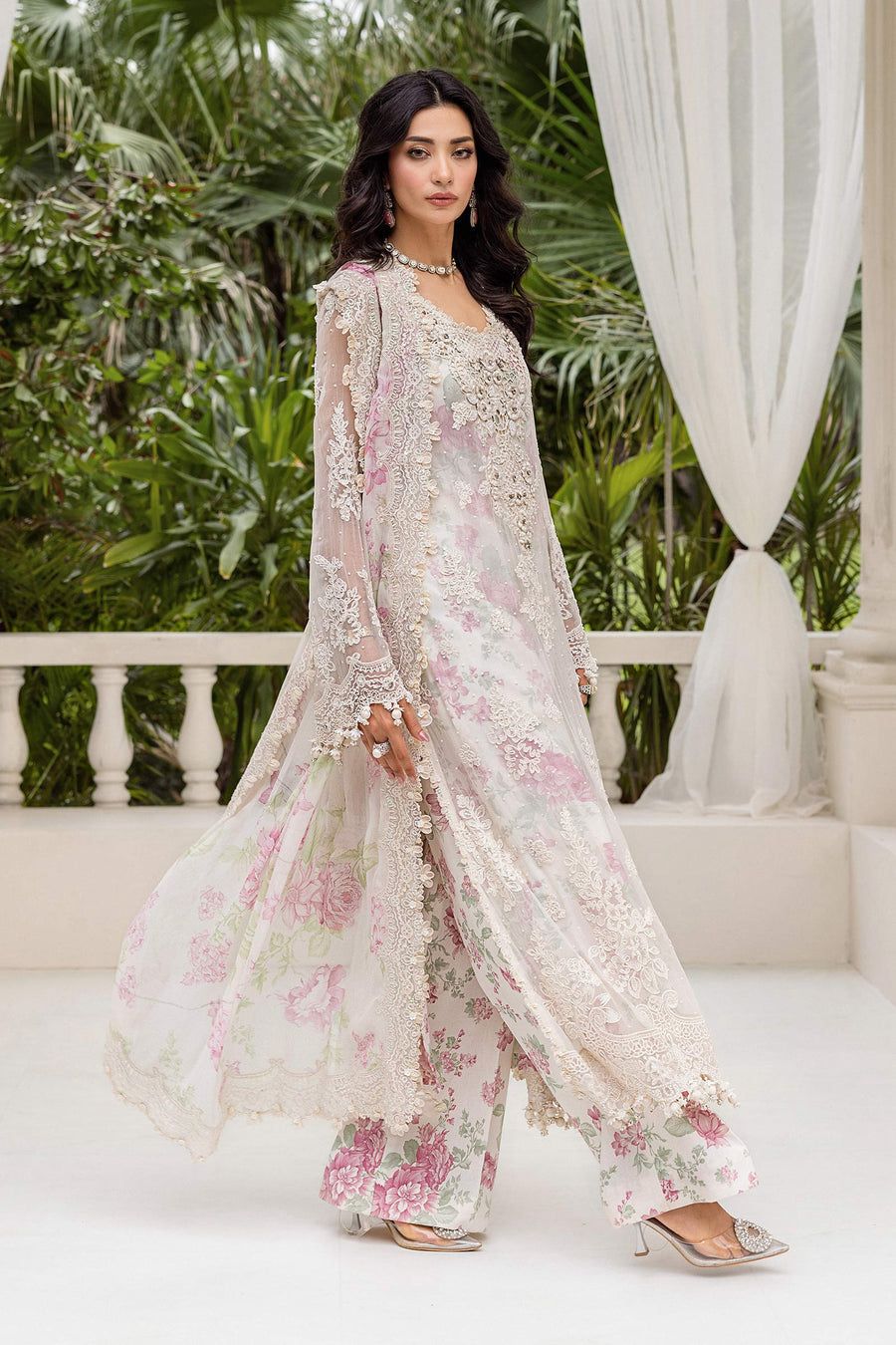 Ivory Bloom Embroidered Chiffon Ensemble 1711