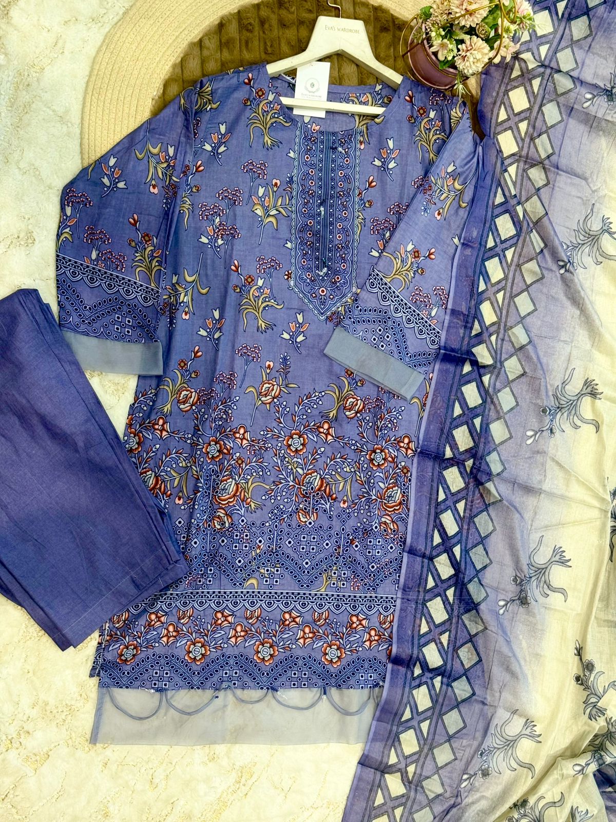 Lavender Bloom | Floral Embroidered Festive Lawn Set 1135