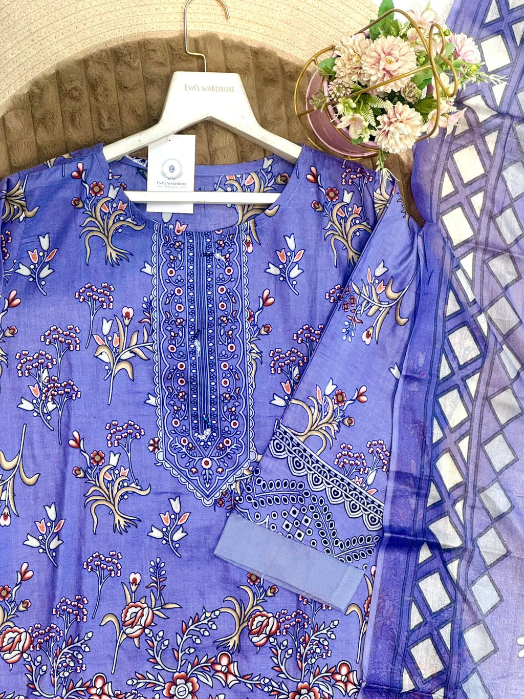 Lavender Bloom | Floral Embroidered Festive Lawn Set 1135
