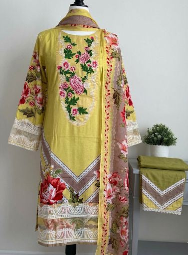 Marigold Muse – Mustard & Rose Embroidered Three-Piece Suit 1227
