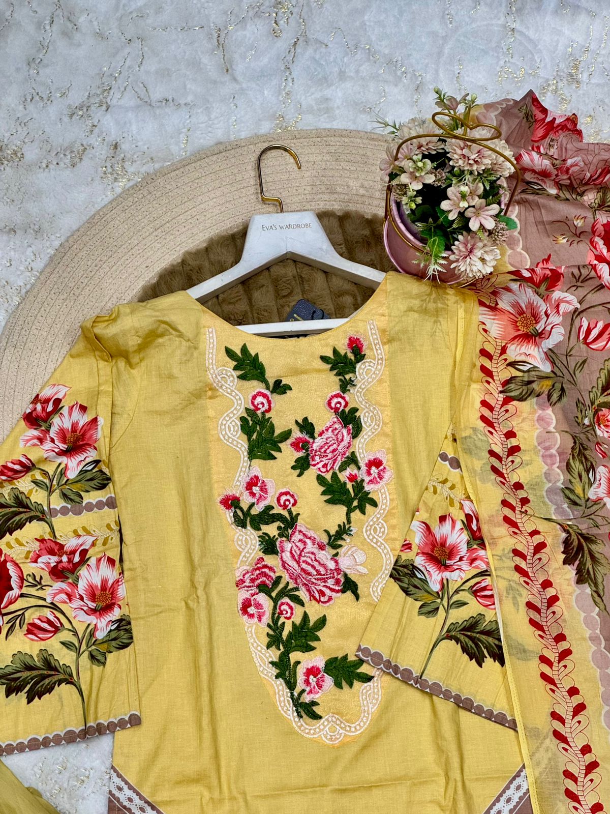 Marigold Muse – Mustard & Rose Embroidered Three-Piece Suit 1227