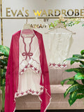 Elegant White Rayon Suit with Pink Embroidery & Chiffon Dupatta 1222