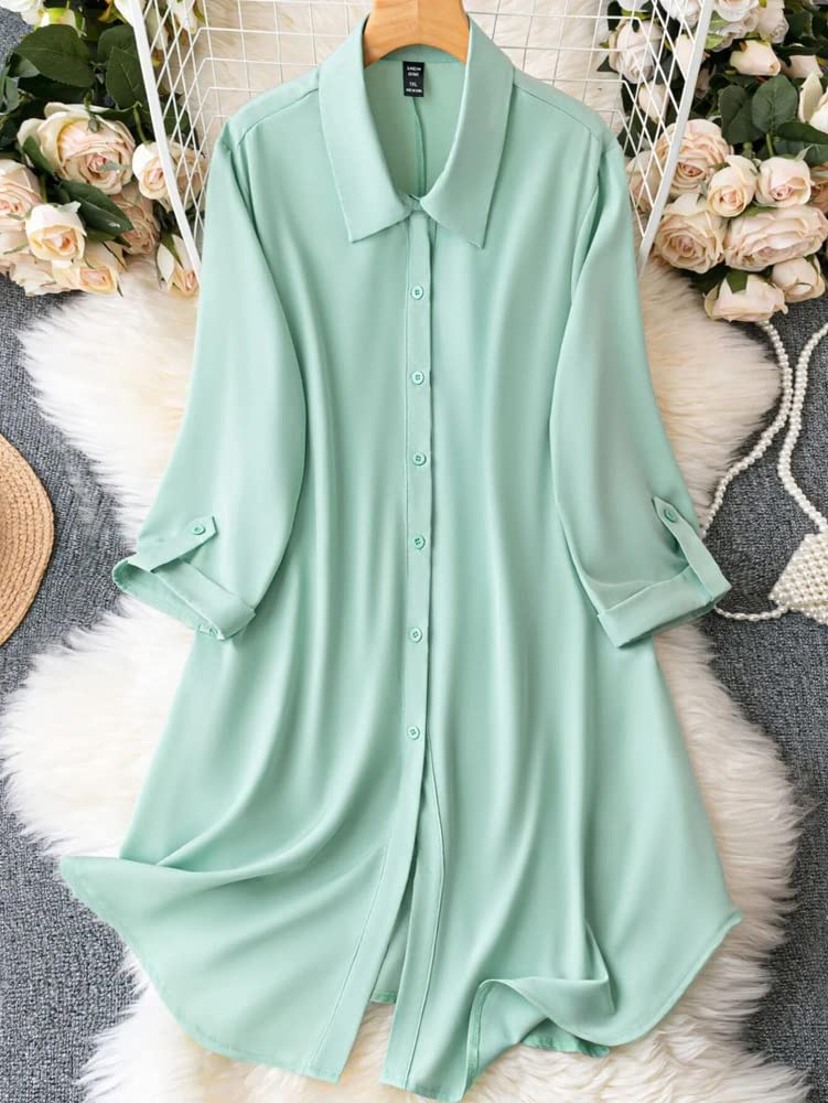 Eva's Fashion Western Dress || Rayon Solid Button Front Shirt Dress for Women || Roll Tab Sleeve & Collared Neck Flared Dress || Office || Summer Short Dresses for Women.