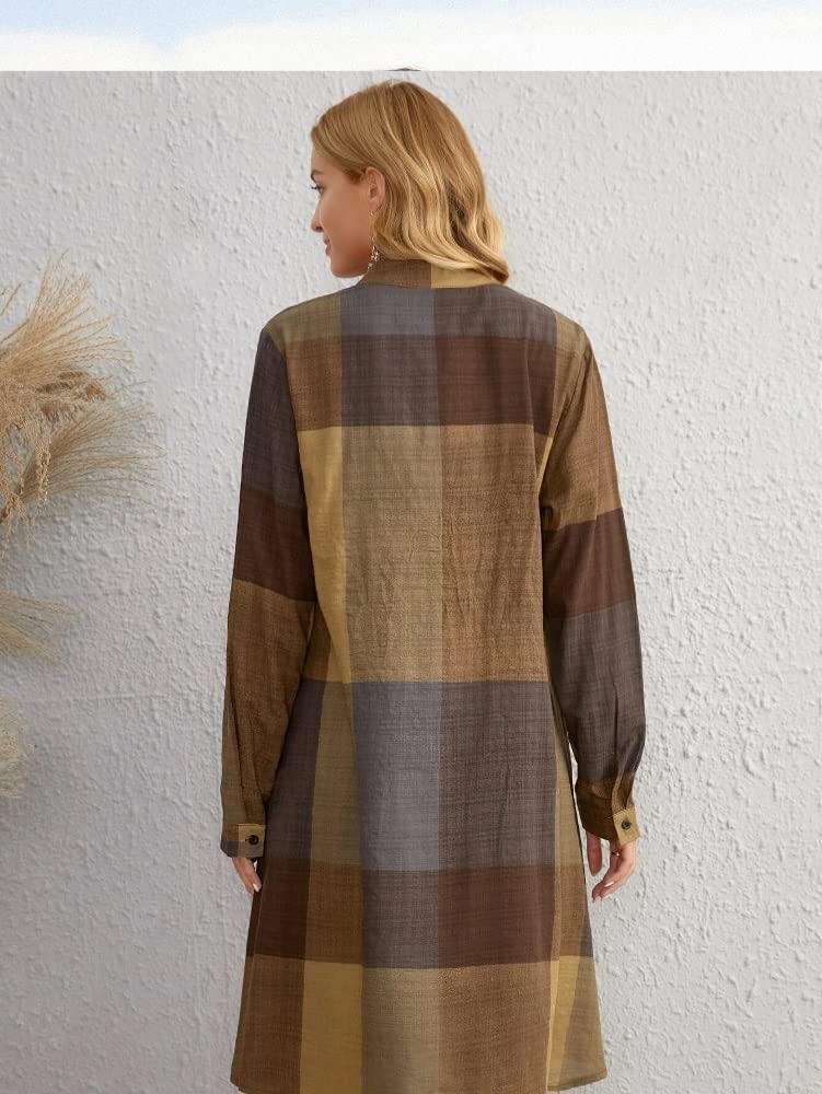 Eva's Fashion Western Dress || Rayon Color Block Half Button Front Dress for Women || Long Cuff Sleeve & Stand Collared Neck Tunic Dress || Office || Summer Dresses for Women.