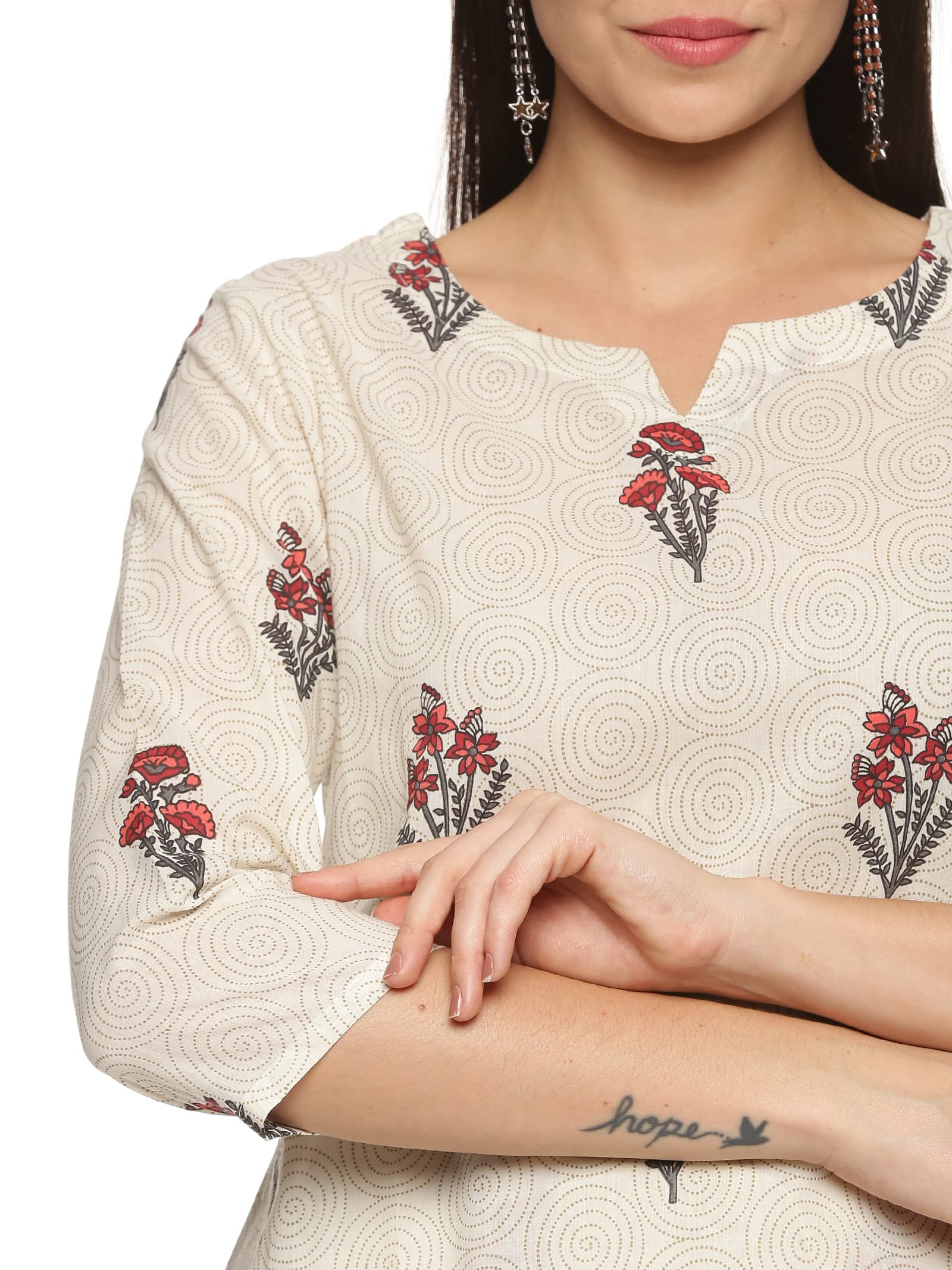 Women's Pure Cotton Floral Printed Night Suit Top and Pyjama Set (Off White)