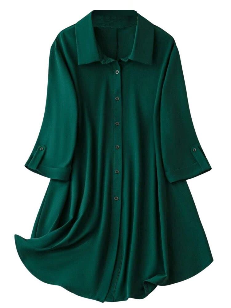 Eva's Fashion Western Dress || Rayon Solid Button Front Shirt Dress for Women || Roll Tab Sleeve & Collared Neck Flared Dress || Office || Summer Short Dresses for Women.