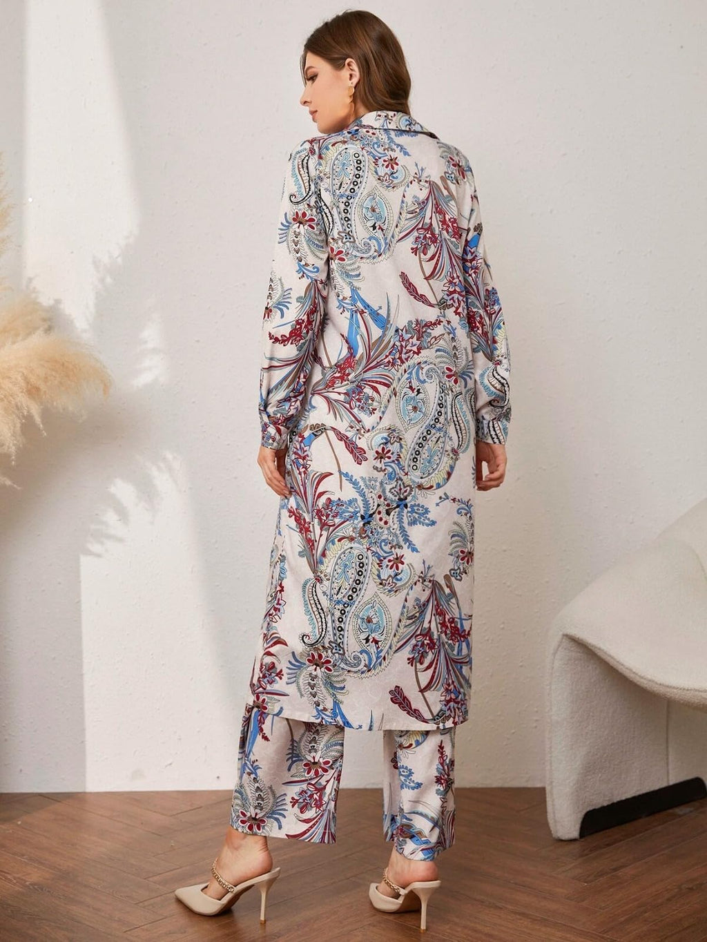 Women's Ethnic Co Ord Set || Paisley Printed Co-Ord Set for Women || Long Straight Shirt Kurta with Pant Set for Women