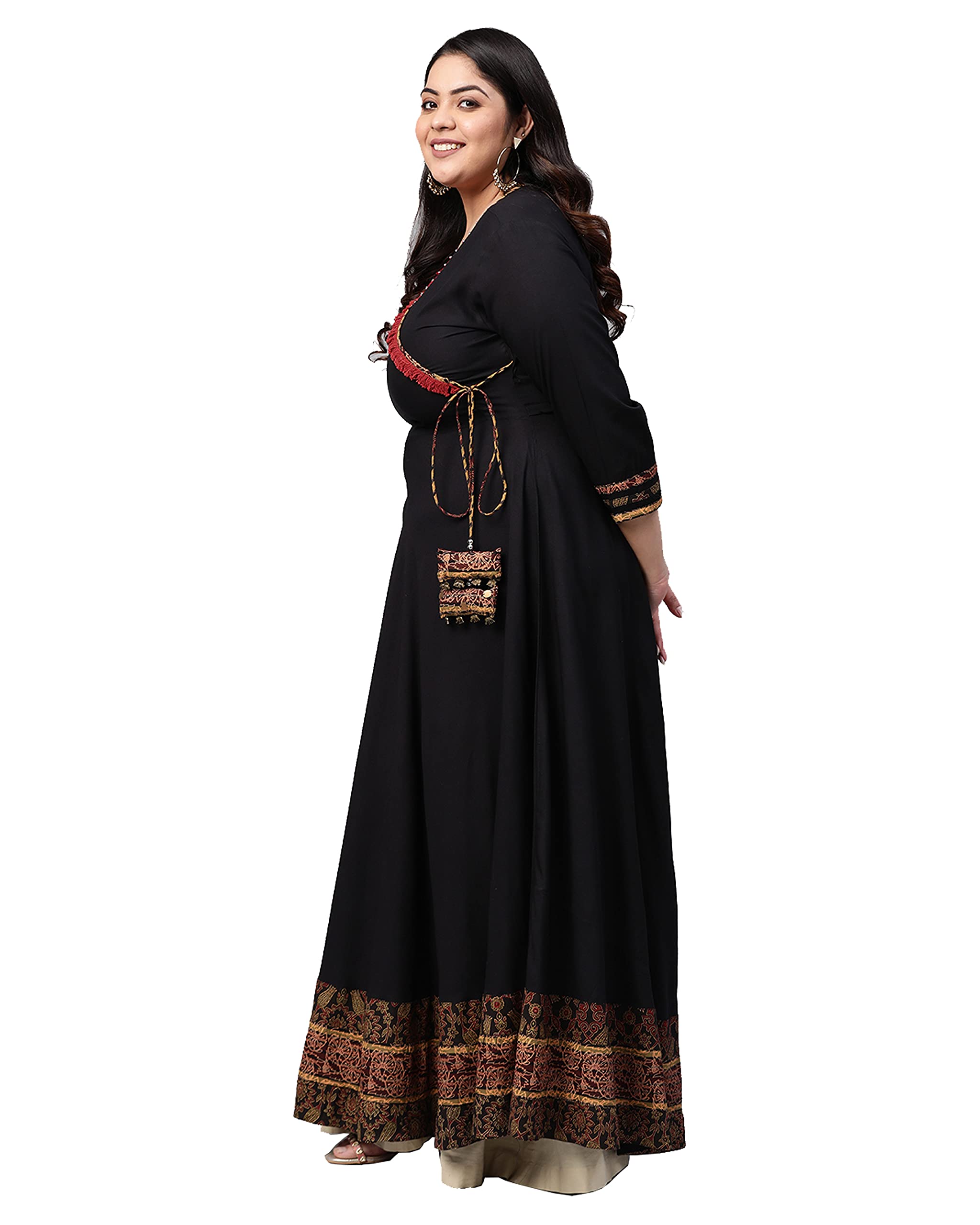 Evas Women's Rayon Printed Angrakha Kurta