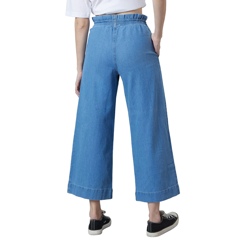 High Rise Elasticated Waistband Wide Leg Jeans