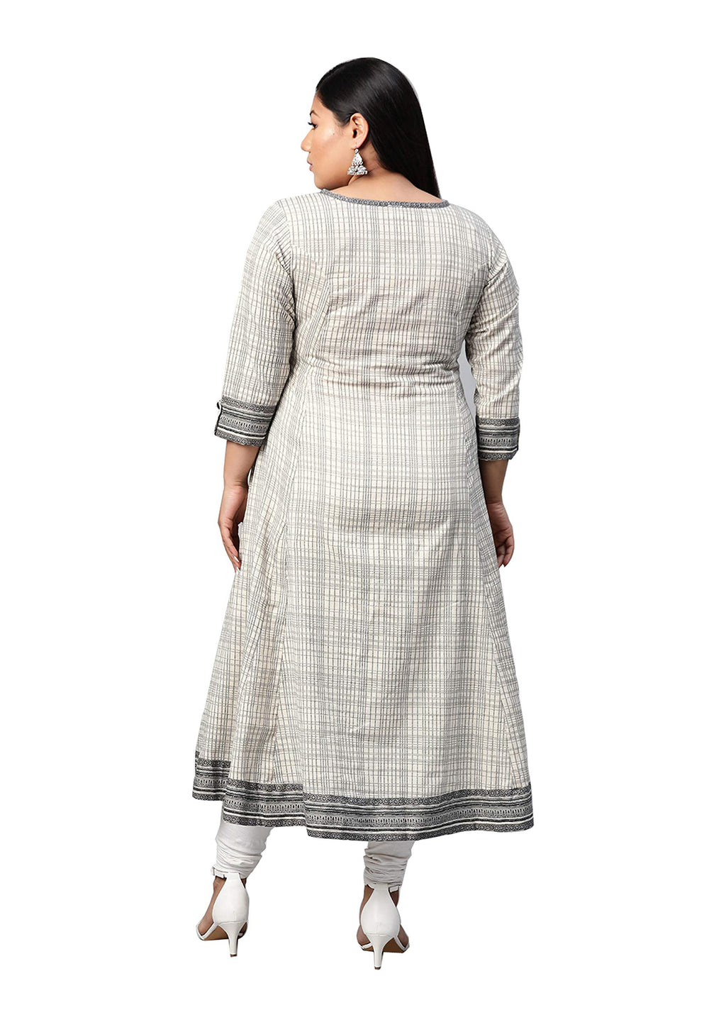 Women's Plus Size Plus Size Cotton Slub Geometric Printed Anarkali Kurta
