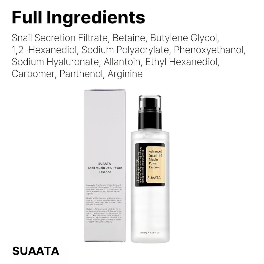 SUAATA Snail Mucin 96% Power Repairing Essence 3.38 fl.oz 100ml