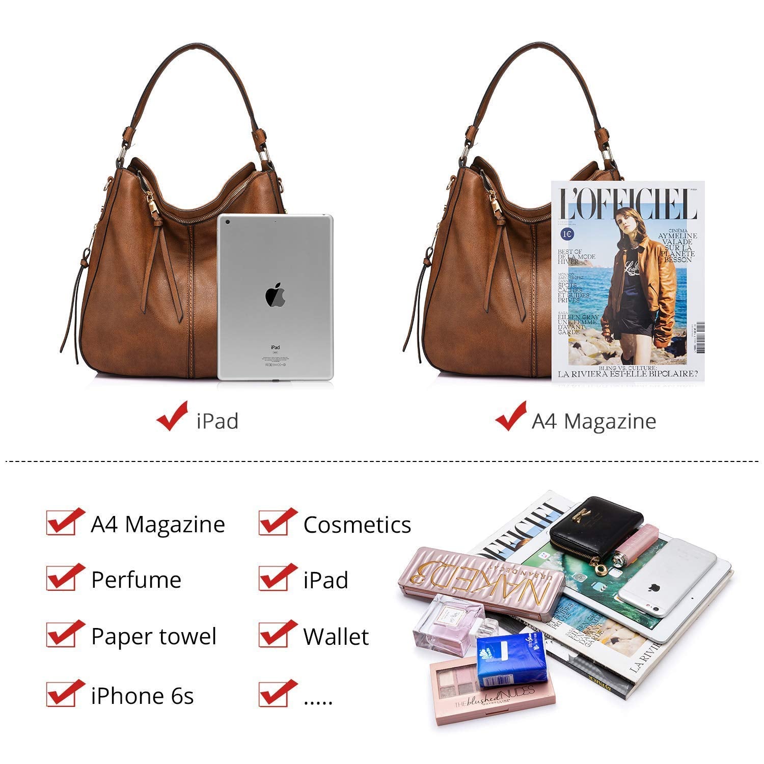 Faux Leather Women Handbags Shoulder Hobo Bag Purse With Long Strap