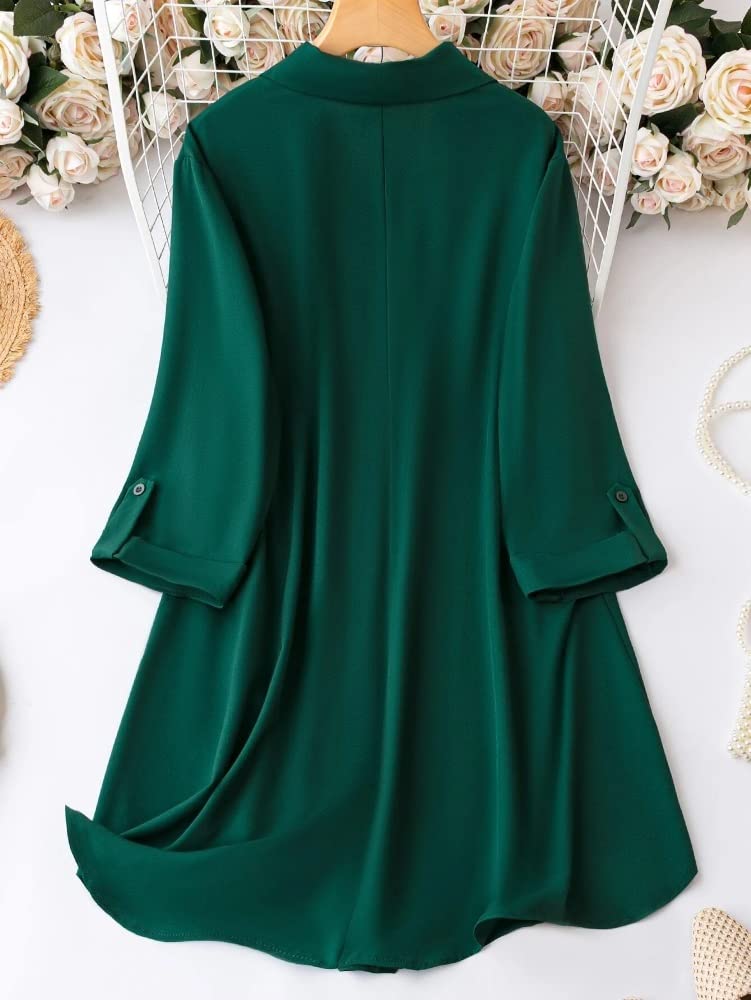 Eva's Fashion Western Dress || Rayon Solid Button Front Shirt Dress for Women || Roll Tab Sleeve & Collared Neck Flared Dress || Office || Summer Short Dresses for Women.