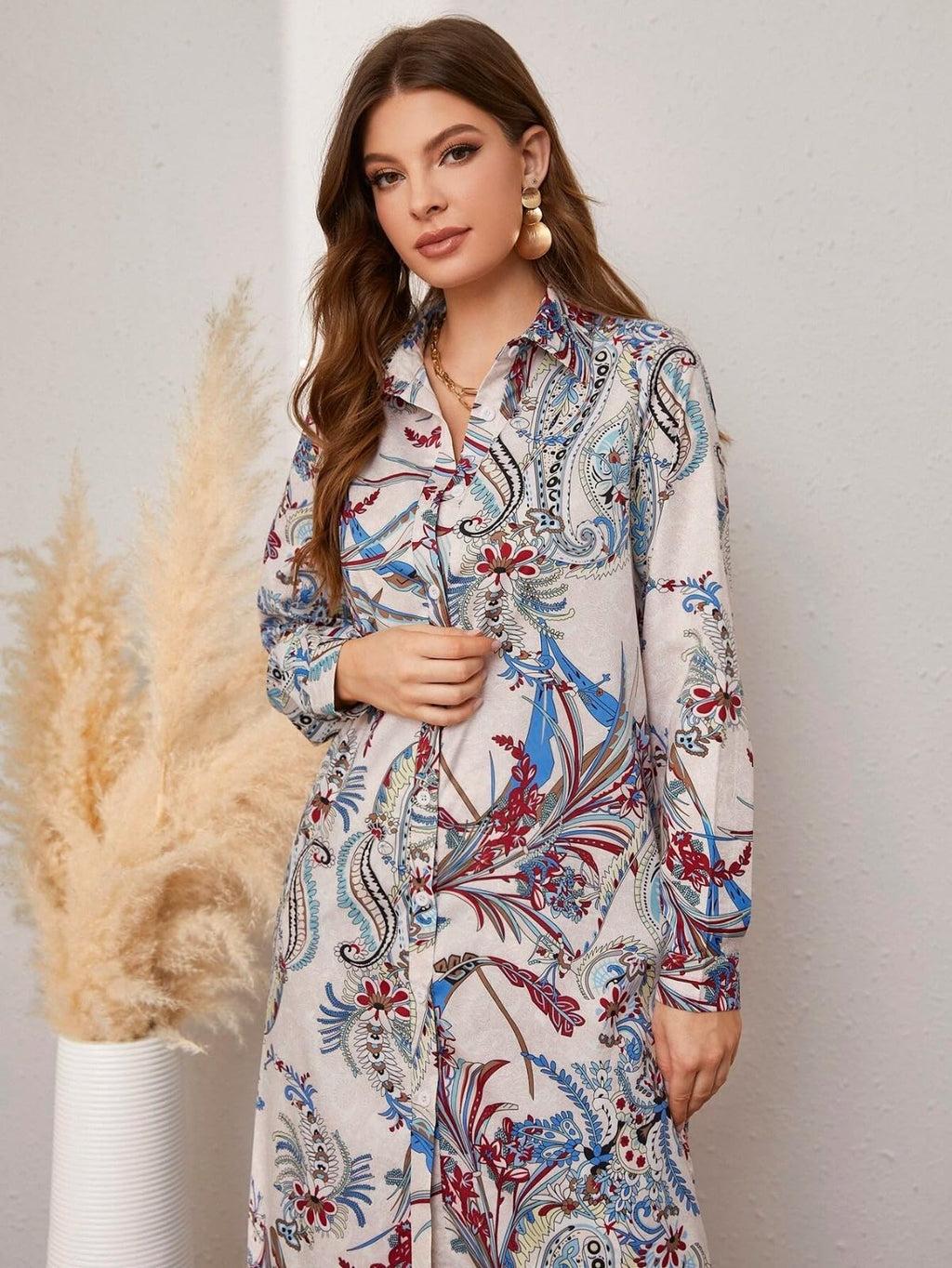 Women's Ethnic Co Ord Set || Paisley Printed Co-Ord Set for Women || Long Straight Shirt Kurta with Pant Set for Women